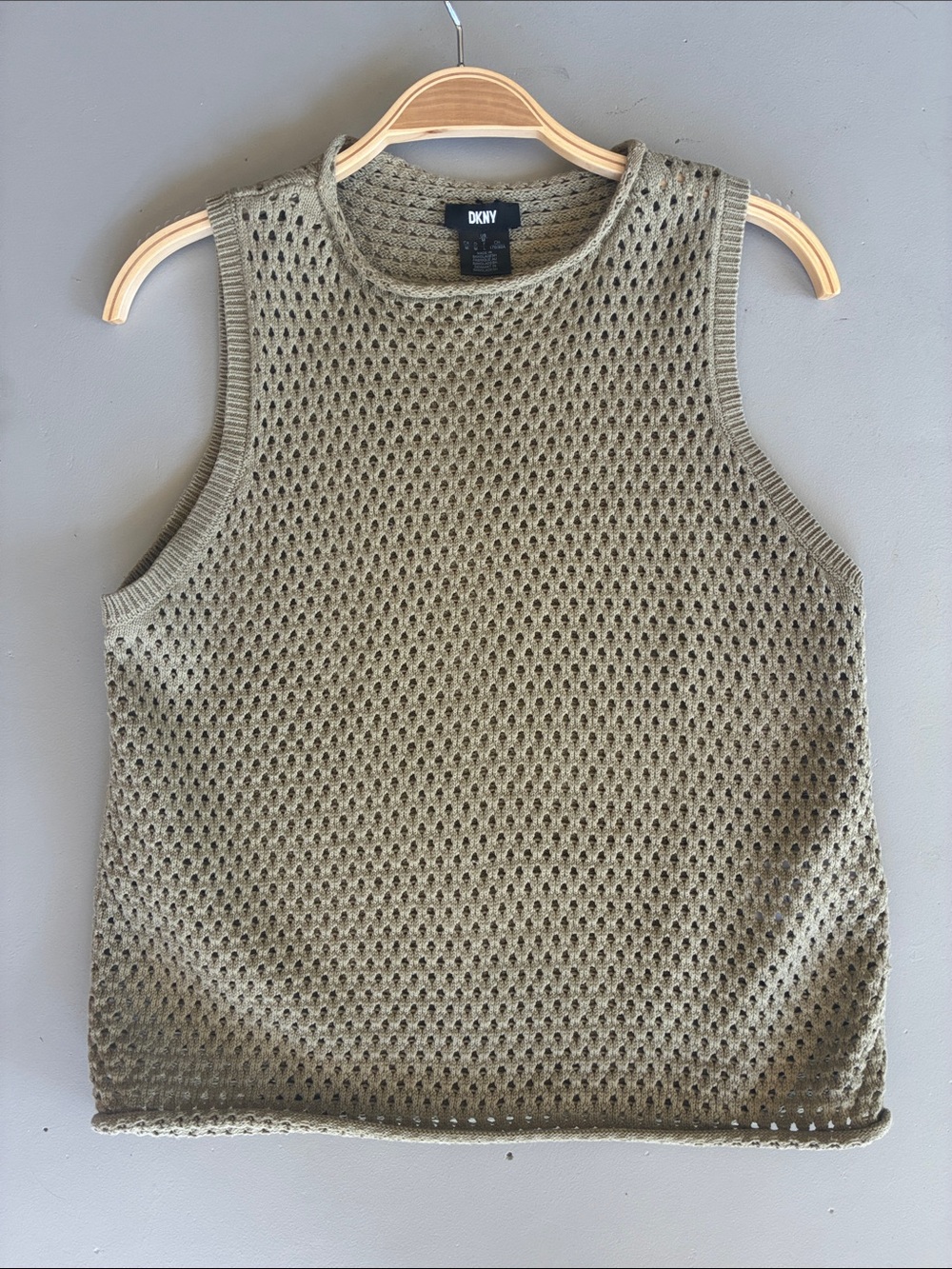 DKNY Olive Open-Knit Sleeveless Tank